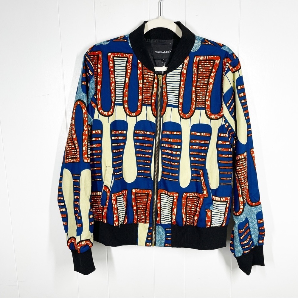 NEW  Tribal by N Multi Color Graphic Long Sleeve Bomber Jacket Large
